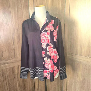 DKNY women black flower blouse